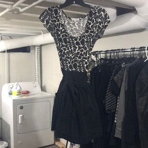 Adorable black and white dress flare skirt attached